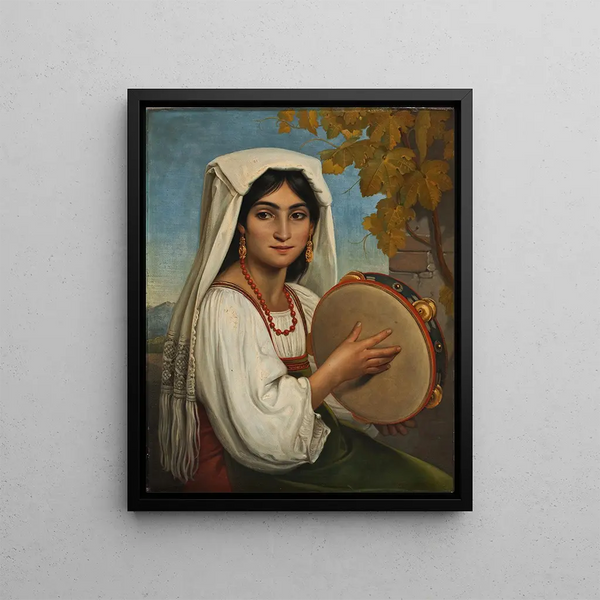 Femme romaine au tambourin - Johann Heinrich Richter — framed artwork on a wall