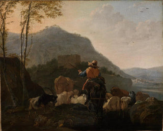 Bergers partant avec leur troupeau dans un paysage montagneux du sud - Johann Heinrich Roos — artwork view
