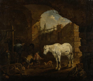 Children playing in a barn - Johann Heinrich Roos — artwork view