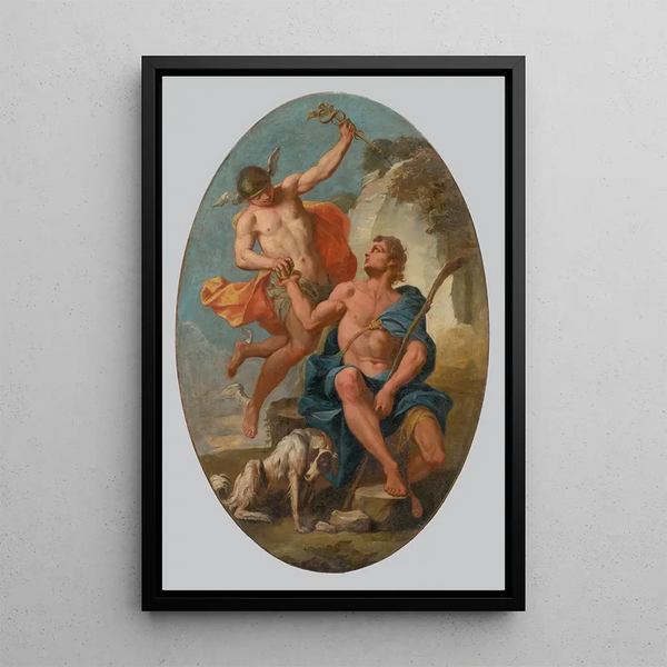 Mercury and Paris - Johann Heinrich Schönfeld — framed artwork on a wall