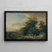 Landscape painting with travelers on a riverbank - Johann Heinrich West — framed artwork on a wall