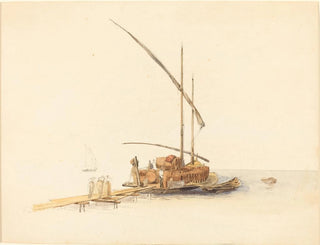 Fûts de vin chargés sur une barge à voile à Vevey - Johann Jacob Ulrich — artwork view