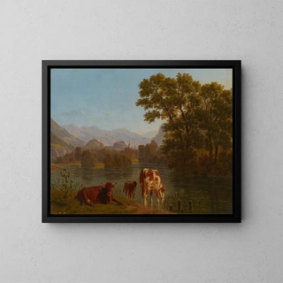 Landscape of the Aare - Johann Jakob Biedermann — framed artwork on a wall