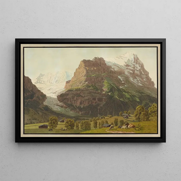Glacier inférieur de Grindelwald avec l'Eiger - Johann Jakob Biedermann — framed artwork on a wall