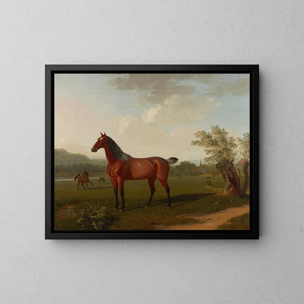 Horses in the Landscape - Johann Jakob Biedermann — framed artwork on a wall