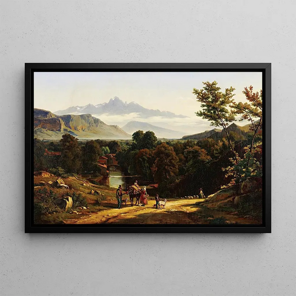 Voyageurs dans une vallée - Johann Jakob Biedermann — framed artwork on a wall