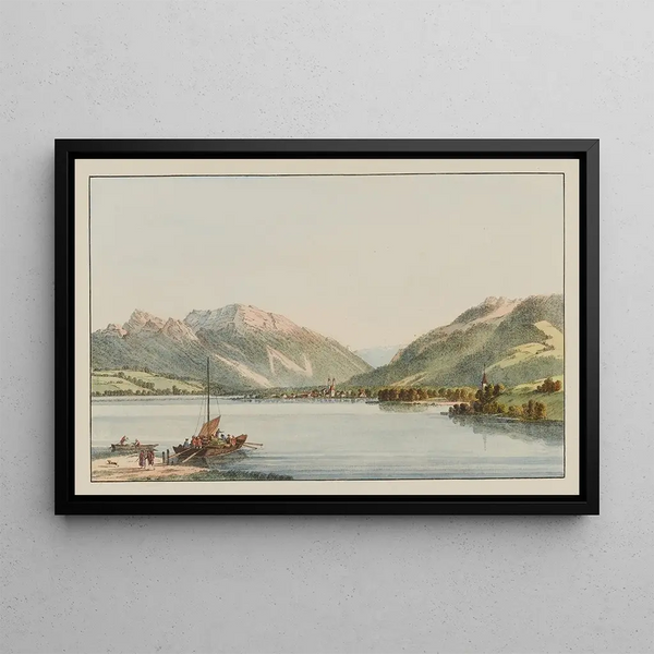 View of Lachen on Lake Zurich - Johann Jakob Biedermann — framed artwork on a wall