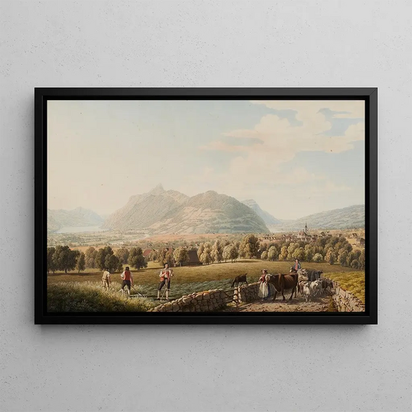 View of the village of Schwytz - Johann Jakob Biedermann — framed artwork on a wall