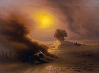 a Caravan Surprise by the Sandstorm in front of the Sphinx - Johann Jakob Frey — artwork view