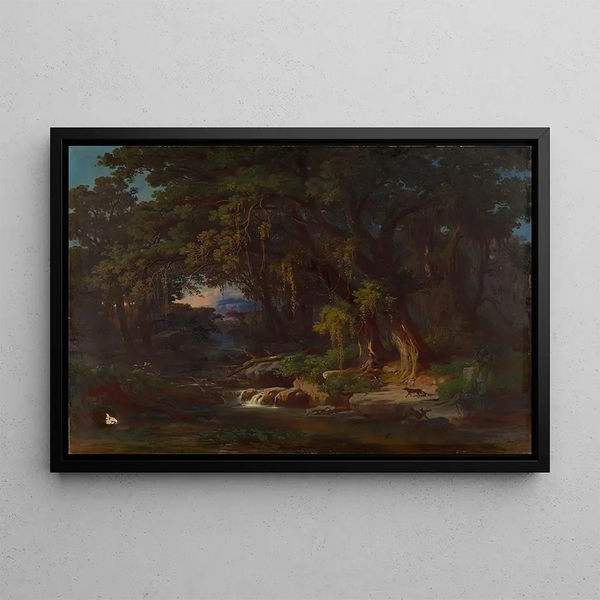 Landscape painting of a forest in the Roman mountains - Johann Jakob Frey — framed artwork on a wall