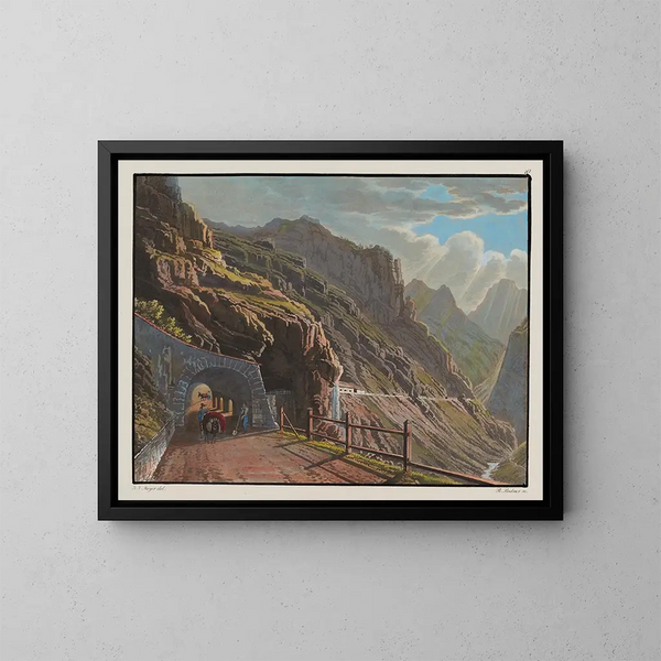 Gallery at the Rio di Peder under the Spondalunga inn on the way to Bormio - Johann Jakob Meyer — framed artwork on a wall