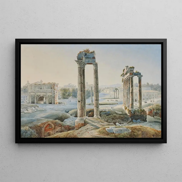 the Valley of the Temples of Agrigento in Sicily with the Temple of Concord and the Temple of Hera - Johann Jakob Wolfensberger — framed artwork on a wall