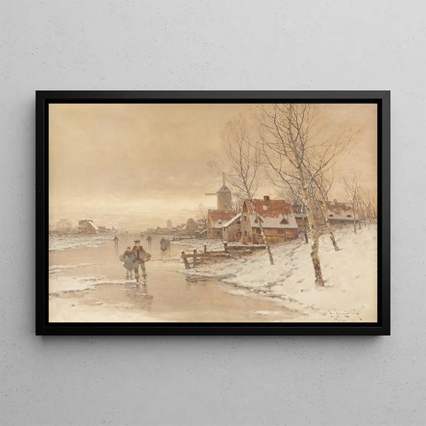 Winter Landscape Painting - Johann Jungblut — framed artwork on a wall