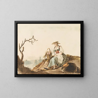 Bernese Peasant Painting near Fribourg - Johann Karl Müllner — framed artwork on a wall