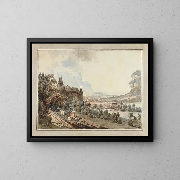 View of Aigle Castle - Johann Karl Müllner — framed artwork on a wall