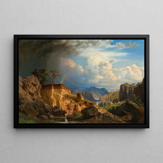 a vast landscape with rainbow - Johann Kautsky — framed artwork on a wall