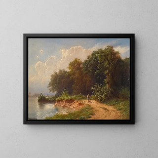 Idylle au bord du lac - Johann Kautsky — framed artwork on a wall