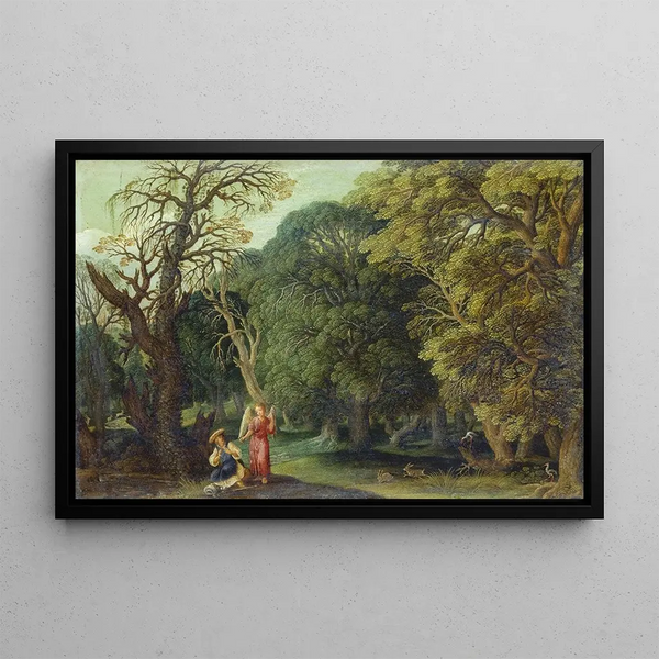Agar and the Angel in the Desert - Johann König — framed artwork on a wall