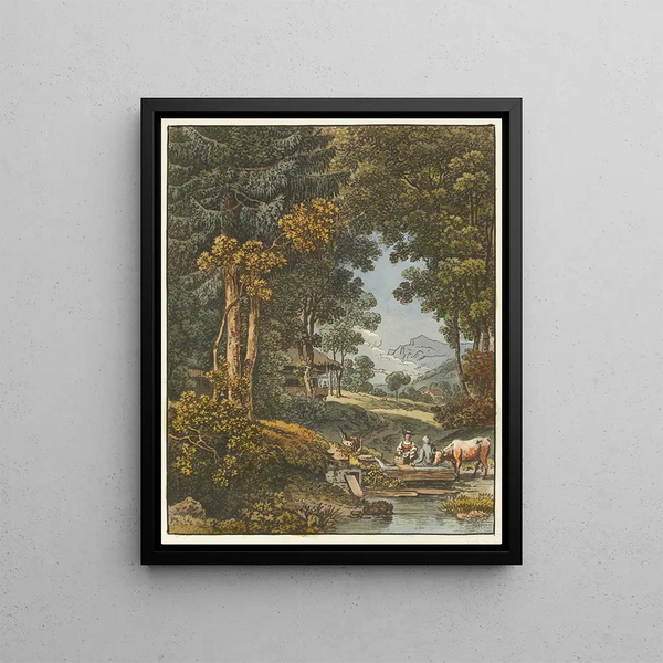 At the fountain - Johann Ludwig Aberli — framed artwork on a wall