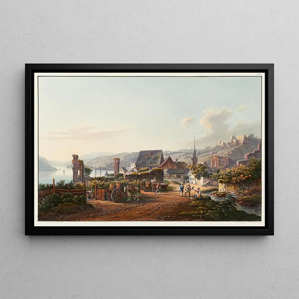 Vue de Bacharach et de la ruine de Stahlek - Johann Ludwig Bleuler — framed artwork on a wall