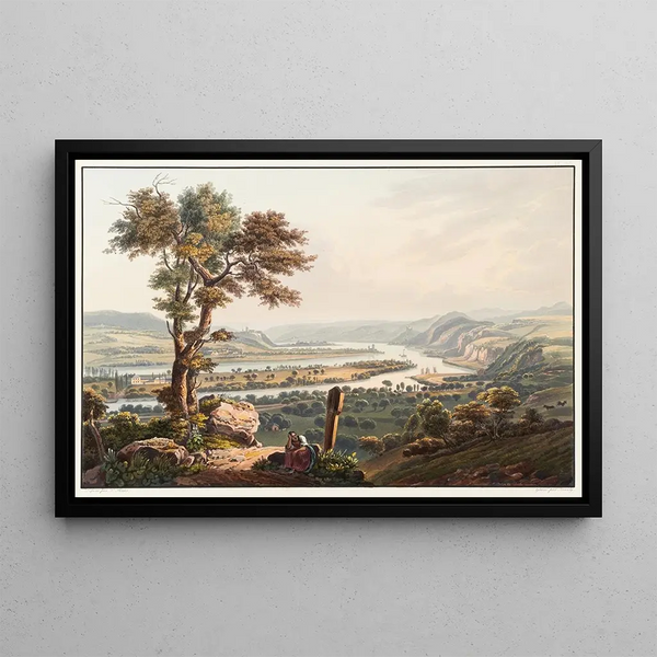 Vue de Karthaus vers le château de Stolzenfels - Johann Ludwig Bleuler — framed artwork on a wall