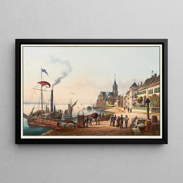 View of the city of Emmerich, Prussian border - Johann Ludwig Bleuler — framed artwork on a wall