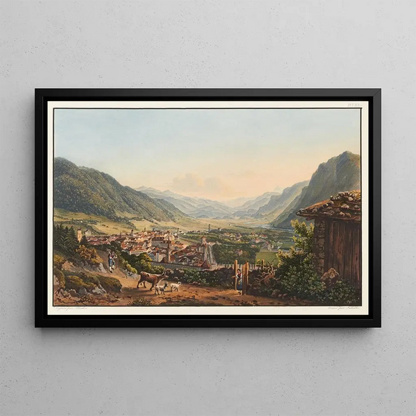 Vue de la ville de Coire et de ses environs - Johann Ludwig Bleuler — framed artwork on a wall