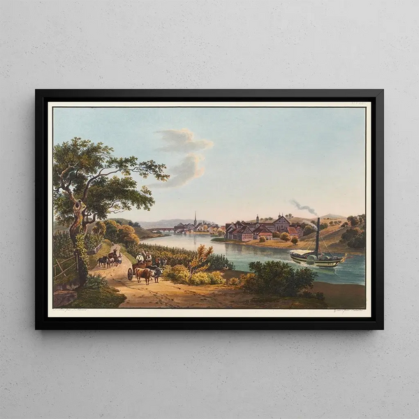 View of the town of Diessenhofen and the Catherinenthal monastery - Johann Ludwig Bleuler — framed artwork on a wall