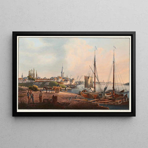 View of the city of Düsseldorf taken from the Academy - Johann Ludwig Bleuler — framed artwork on a wall