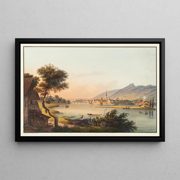 View of the city of Stein, canton of Schaffhausen - Johann Ludwig Bleuler — framed artwork on a wall