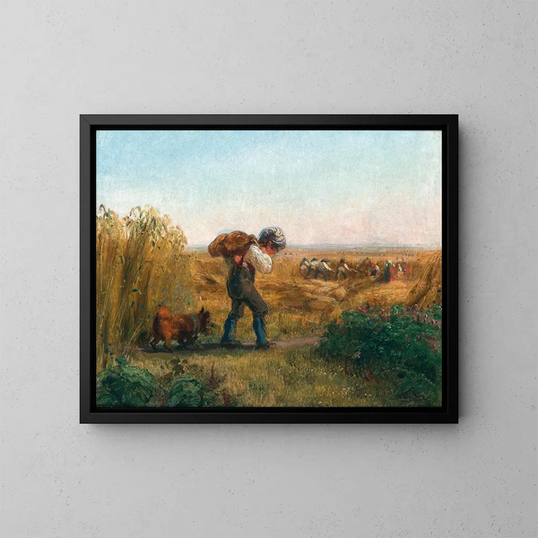 a boy on the way to the field - Johann Matthias Ranftl — framed artwork on a wall