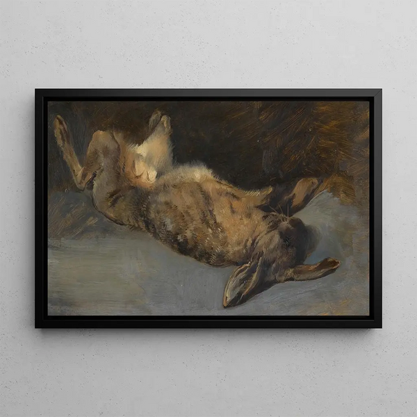 Hare of the field dead lying on the back - Johann Matthias Ranftl — framed artwork on a wall