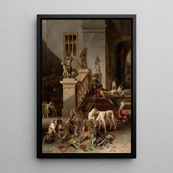 The hunting loot - Johann Matthias Ranftl — framed artwork on a wall