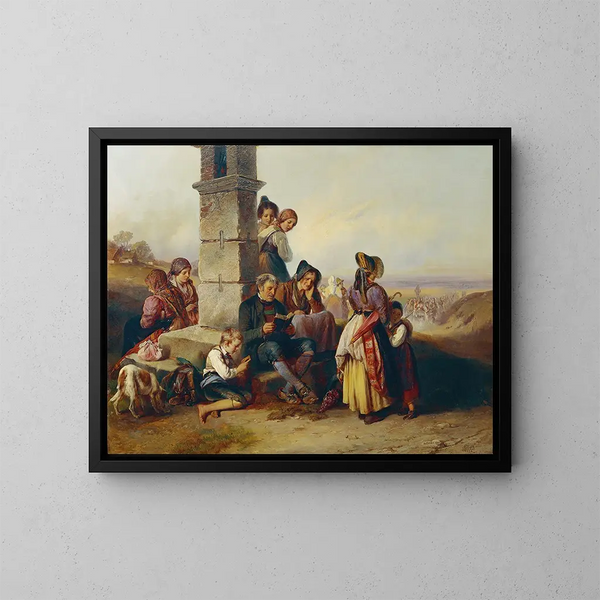 The Pilgrims' Rest - Johann Matthias Ranftl — framed artwork on a wall