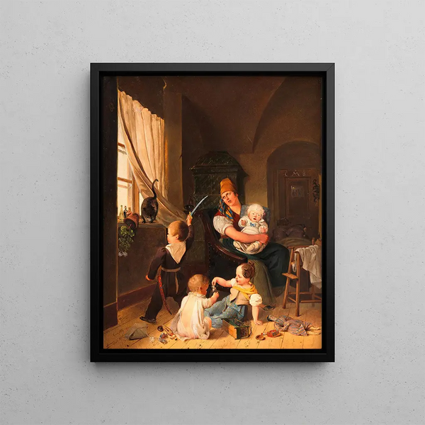In the Nativity Scene - Johann Matthias Ranftl — framed artwork on a wall
