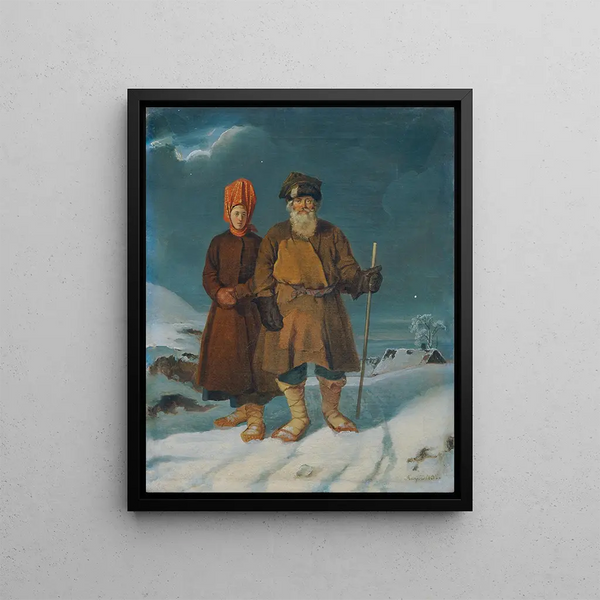 Couple of Russian peasants - Johann Matthias Ranftl — framed artwork on a wall