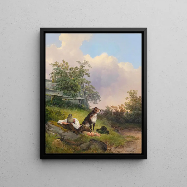 Young man sleeping - Johann Matthias Ranftl — framed artwork on a wall