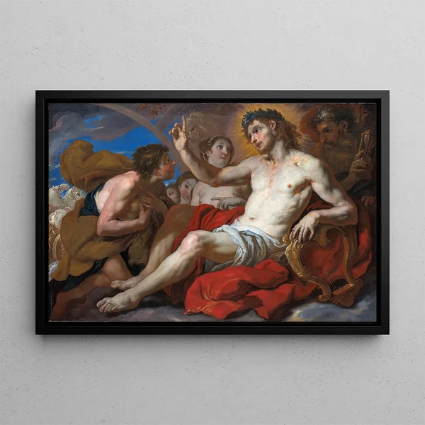 Apollo granting Phaethon permission to drive the chariot of the sun - Johann Michael Rottmayr — framed artwork on a wall
