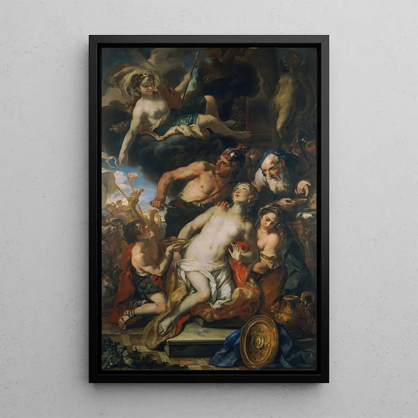 The sacrifice of Iphigenia - Johann Michael Rottmayr — framed artwork on a wall