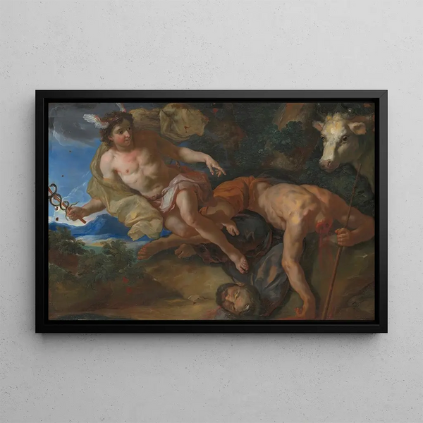 Mercury saves Io disguised after beheading Argus - Johann Michael Rottmayr — framed artwork on a wall