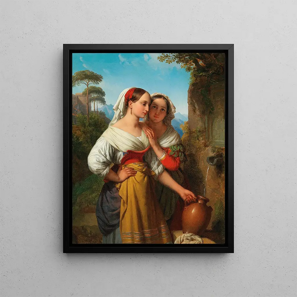 Young Italian women at the fountain - Johann Nepomuk Ender — framed artwork on a wall