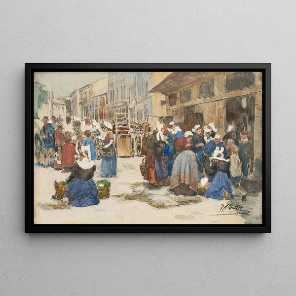 Market in Concarneau - Johann Nepomuk Geiger — framed artwork on a wall