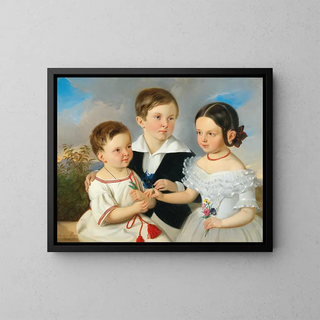 Three Brothers and Sisters - Johann Nepomuk Mayer — framed artwork on a wall