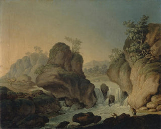 Landscape with waterfall and fishermen - Johann Nepomuk Wocher — artwork view
