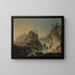 Landscape with waterfall and fishermen - Johann Nepomuk Wocher — framed artwork on a wall
