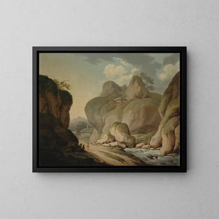 Rocky landscape with river - Johann Nepomuk Wocher — framed artwork on a wall