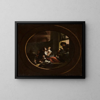 Family scene in an interior - Johann Niedermann — framed artwork on a wall