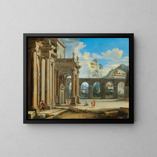 A Caprice Architectural with Figures - Johann Oswald Harms — framed artwork on a wall