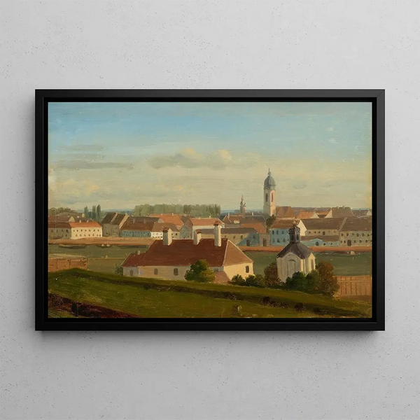 View of the Danube Canal towards Leopoldstadt - Johann Peter Krafft — framed artwork on a wall