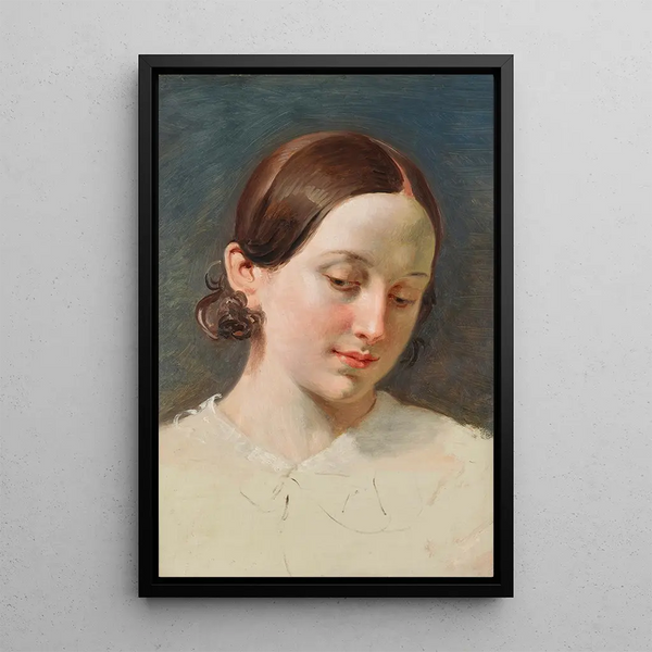 Head of a young girl with brown hair study for Rüdiger and Angélica - Johann Peter Krafft — framed artwork on a wall